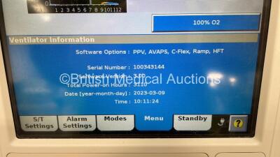 Philips Respironics V60 Plus Ventilator on Stand Software Version 3.00 - Total Power on Hours 3110 (Powers Up) *S/N 100343144* - 2