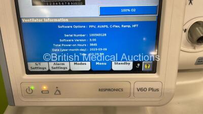 Philips Respironics V60 Plus Ventilator on Stand Software Version 3.00 - Total Power on Hours (Powers Up) *S/N 20304* - 2