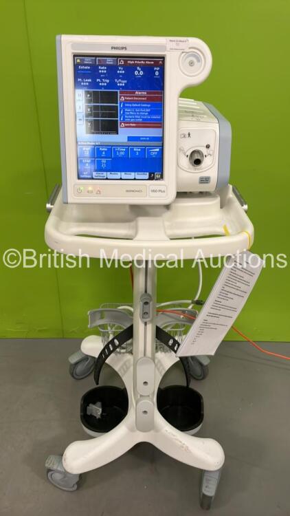 Philips Respironics V60 Plus Ventilator on Stand Software Version 3.00 - Total Power on Hours 3302 (Powers Up) *S/N 100343152*