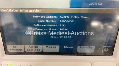 Philips Respironics V60 Ventilator on Stand Software Version 2.30 on Stand with Hoses Total Power on Hours 28344 (Powers Up) *S/N 100004681* - 2
