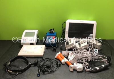 Mixed Lot Including 1 x St.Judes Medical Quantien Monitor with Power Supply, 1 x Scientific Industries Vortex Genie 2 Unit, 1 x Siemens Clinitek Status+ Analyzer, 1 x Quail Digital Healthcare Headset System Base Station, 1 x Welch Allyn Head Torch (Damage