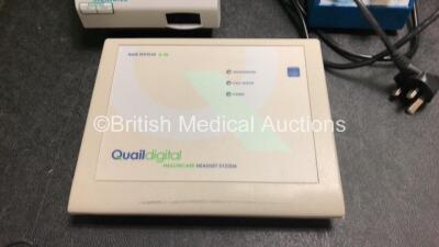 Mixed Lot Including 1 x St.Judes Medical Quantien Monitor with Power Supply, 1 x Scientific Industries Vortex Genie 2 Unit, 1 x Siemens Clinitek Status+ Analyzer, 1 x Quail Digital Healthcare Headset System Base Station, 1 x Welch Allyn Head Torch (Damage - 3