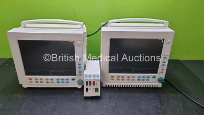 Job Lot Including 2 x GE Datex Ohmeda F-CM1-04 Anaesthesia Monitor with 4 x Blank Modules and 1 x Type E-PRESTN-00 Module Including ECG, SpO2, T1, T2, P1, P2 and NIBP Options (Both Power Up, Both with Damage to Casing - See Photos) *SN 6349993 / 6377364 