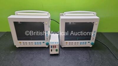 Job Lot Including 2 x GE Datex Ohmeda F-CM1-04 Anaesthesia Monitor with 1 x Type E-PRESTN-00 Module Including ECG, SpO2, T1, T2, P1, P2 and NIBP Options (Both Power Up, Both with Damage to Casing - See Photos) *SN 6441446 / 6374725 / 6377370* (W)