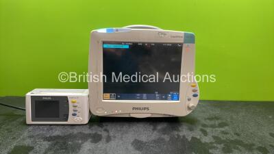 Job Lot Including 1 x Philips IntelliVue MP50 Patient Monitor with 1 x Philips IntelliVue X2 Handheld Patient Monitor Including ECG, SpO2, NBP, Temp and Press Options with 1 x Philips M4607A Battery