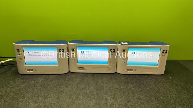 3 x Covidien Bedside Respiratory Patient Monitoring Systems (All Power Up with Missing Side Covers)