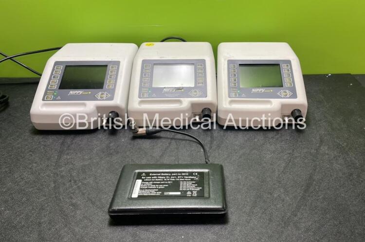 3 x B & D Electromedical Nippy Junior + Ventilators with 1 x B & D Electromedical External Battery (All Power Up)