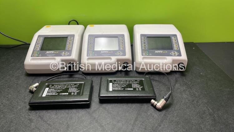 3 x B & D Electromedical Nippy Junior + Ventilators with 2 x B & D Electromedical External Batteries (All Power Up)