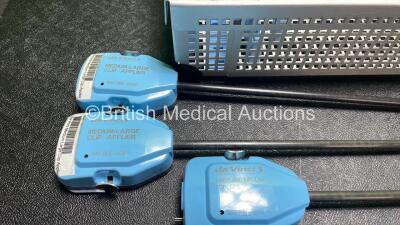 Job Lot of Da Vinci S Robotic Endowrist Accessories Including 2 x Da Vinci Ref 420327 Medium Large Clip Appliers, 2 x Da Vinci Ref 420172 Maryland Bipolar Forceps and 2 x Da Vinci Ref 420230 Large Clip Appliers in Metal Tray - 2