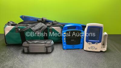 Mixed Lot Including 1 x Sager Emergency Traction Splint, 1 x Donway Traction Splint, 1 x Oxygen Bottle Bag, 1 x EZ-IO Bag, 1 x Dinamap Procare Patient Monitor (Untested Due to Missing Power Supply) 1 x Masimo Set Spot Vital Signs LXi Patient Monitor (Spar