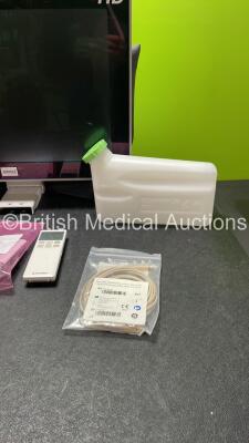 Mixed Lot Including 1 x Joimax JFMS2400 Flat Screen Monitor (Untested Due to Missing Power Supply) 1 x Olympus MAJ-1603 Flushing Pump, 1 x Mitsubishi Remote Controller and 3 x Patient Monitoring Cables *SN RLA502A700C, 091842* - 3