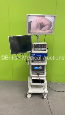 Karl Storz Stack Trolley Including 1 x Karl Storz LCD HD Display Monitor, 1 x Karl Storz 200905 19 LCD Monitor, 1 x Karl Storz 264305 20 SCB Electronic Endoflator Unit, 1 x Karl Storz Image 1 HD H3-Z TH100 Camera, 1 x Karl Storz 200460 20 AIDA Control Uni