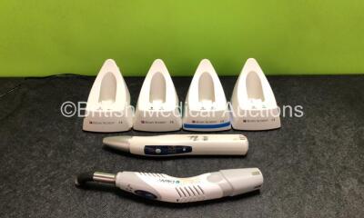 Job Lot Including 1 x Henry Schein HS-LED Light 1200 Cordless Curing Light (Powers Up) with 4 x Docking Stations (All Power Up, 2 x Damage to Casing) and 1 x Power Supply and 1 x DEM Curing Light