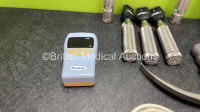 Mixed Lot Including 5 x Welch Allyn Otoscopes, 1 x Daray Pulse Oximeter, 1 x 3M Model 9665 Charger, 1 x Karl Storz 8401 BXC C-MAX Handle, 1 x Medi Plinth Controller and 1 x Carefusion Micro CO Meter - 6