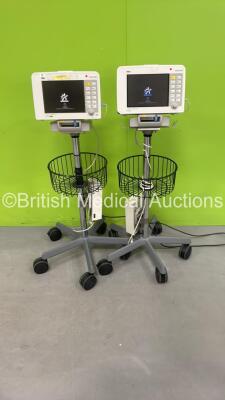 2 x Drager Infinity Delta Patient Monitors on Stands with 2 x Power Supplies and Docking Stations (Both Power Up with 1 x Minor Casing Damage - See Photo) *6005450881 / 5399767250*