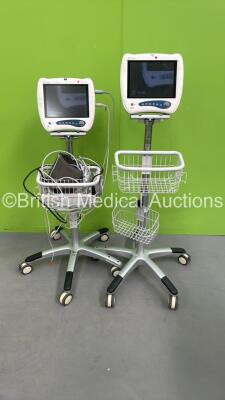 2 x Mindray PM-7000 Patient Monitors on Stands with Various Leads (Both Power Up See Photos for Options) *CE95113817 / CE87108028*