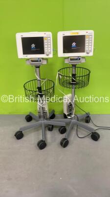 2 x Drager Infinity Delta Patient Monitors on Stands with 2 x Power Supplies and Docking Stations (Both Power Up) *5395212269 / 5399778746*