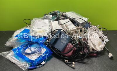 Job Lot of Various Patient Monitoring Cables Including NIBP Hoses, ECG Leads, BP Cuffs and SpO2 Finger Sensors