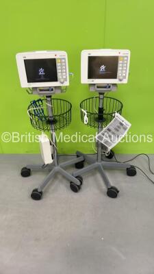 2 x Drager Infinity Delta Patient Monitors on Stands with 2 x Power Supplies and Docking Stations (Both Power Up) *6005441971 / 5399754353*