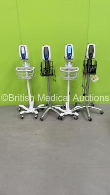 4 x Welch Allyn SPOT Vital Signs Monitors on Stands with 2 x Power Supplies and 1 x SpO2 Lead/Sensor (All Power Up) *S/N 200604015 / 200819833 /na*