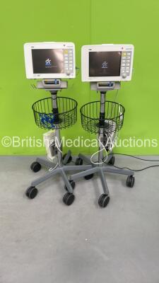 2 x Drager Infinity Delta Patient Monitors on Stands with 2 x Power Supplies and Docking Stations (Both Power Up) *5399781056 / 6003179269*