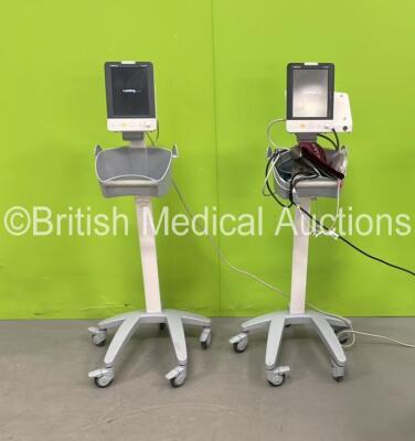 2 x Mindray VS-900 Patient Monitors on Stands with 1 x NIBP Hose, 1 x SpO2 Finger Sensor and 3 x BP Cuffs (Both Power Up, 1 with Damage-See Photo) *SN FV99032293, FV83021758*