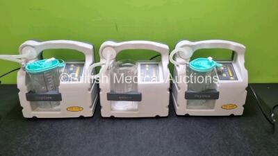 3 x Oxylitre PSP003 Portable Suction Units with 3 x Suction Cups 1 x with Missing Lid (All Power Up) *SN 28257005 / 3145003 / 9403004*