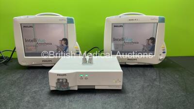 Job Lot Including 2 x Philips IntelliVue MP50 Anesthesia Monitors (Both Power Up) 1 x Philips IntelliVue G5 M1019A Gas Module with Water Trap (Powers Up) *SN DE44038444, DE44038419, ARYM-0184*