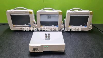 Job Lot Including 3 x Philips IntelliVue MP30 Patient Monitors (All Power Up) and 1 x Philips IntelliVue G5 M1019A Gas Module (Powers Up Missing Water Trap) *SN DE62234726 / DE6223729 / DE62234736 / ASBF0239*