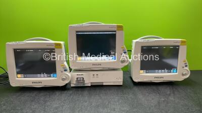 3 x Philips MP30 Patient Monitors with 1 x Philips IntelliVue G5 M1019A Gas Module Including Water Trap (All Power Up) *SN ARZL-0094, DE62234740, DE72862577, DE72881314,