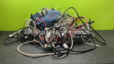 Job Lot of Various Patient Monitoring Cables Including NIBP Hoses, SpO2 Finger Sensors and ECG Leads