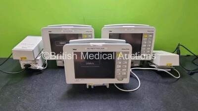 3 x Drager Infinity Delta Patient Monitor with HemoMed 1, Aux/HemoMed 2, Aux/HemoMed 3, MultiMed, NBP and SpO2 Options with 3 x Docking Stations and 3 x Power Supplies (All Power Up Faceplates and Software In Danish) *SN 60027725671 / 5399420660 / 530351