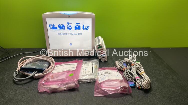 GE Carescape B650 Touch Screen Patient Monitor * Mfd - 02-2019 * with 1 x GE Dinamap Ref- 2016793-002 Patient Data Module Including ECG, Temp/CO, P1/P3, P2/P4, SpO2 and NIBP Options *Mfd 01-2019* 1 x GE Vital Signs Temperature Cable, 1 x Invasive Blood Ca