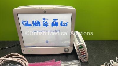 GE Carescape B650 Touch Screen Patient Monitor * Mfd - 02-2019 * with 1 x GE Dinamap Ref- 2016793-002 Patient Data Module Including ECG, Temp/CO, P1/P3, P2/P4, SpO2 and NIBP Options *Mfd 01-2019* 1 x GE Vital Signs Temperature Cable, 1 x Invasive Blood Ca - 2