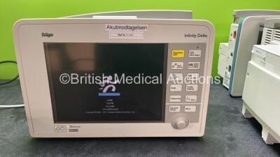 3 x Drager Infinity Delta Patient Monitors with HemoMed 1, Aux/Hemo 2, Aux/Hemo 3, NBP Options and 1 x Power Supply (All Power Up Faceplates and Software In Danish) *SN 5395535954,5395491760, 5395522264* - 4