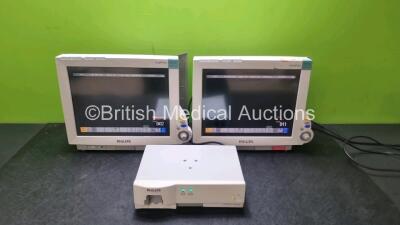 Job Lot Including 2 x Philips IntelliVue MP70 Patient Monitors (Both Power Up 1 x with Missing Casing On Rear) 1 x Philips IntelliVue G5 M1019A Gas Module (Powers Up Missing Water Trap) *SN ARYC0081 / DE61754158 / DE84399772*