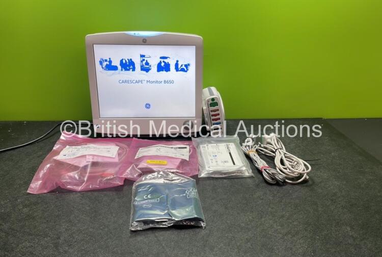 GE Carescape B650 Touch Screen Patient Monitor * Mfd - 02-2019 * with 1 x GE Dinamap Ref- 2016793-002 Patient Data Module Including ECG, Temp/CO, P1/P3, P2/P4, SpO2 and NIBP Options *Mfd 01-2019* 1 x GE Vital Signs Temperature Cable, 1 x Invasive Blood Ca