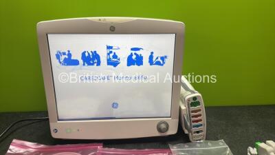 GE Carescape B650 Touch Screen Patient Monitor * Mfd - 02-2019 * with 1 x GE Dinamap Ref- 2016793-002 Patient Data Module Including ECG, Temp/CO, P1/P3, P2/P4, SpO2 and NIBP Options *Mfd 01-2019* 1 x GE Vital Signs Temperature Cable, 1 x Invasive Blood Ca - 2