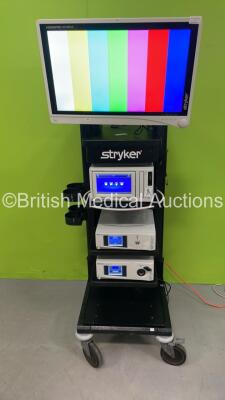 Stryker Stack Trolley Including 1 x Vision Pro LED Monitor, 1 x Stryker SDC3 HD Information Management System, 1 x Stryker 1288 HD High Definition Camera System and 1 x Stryker L9000 LED Light Source (Powers Up) *SN VPD263E0276, 18J559444, 13J001924*