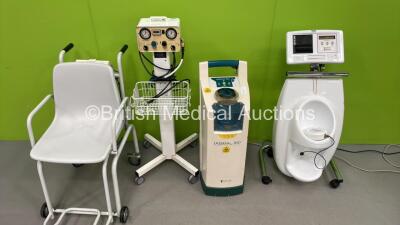 1 x Ezee Pzee Portaflow Unit, 1 x Laservac 850 Smoke Evacuation Unit, 1 x Oak Medical Tourniquet and 1 x Marsden Wheelchair Weighing Scales *S/N HN218080 / 11391 / M200*