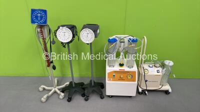 Mixed Lot Including 3 x Accoson BP Meters on Stands, 1 x Aerosol Medical SAM 35 Suction Unit with 2 x Cups and 1 x Therapy Suction Unit with Cup (Both Power Up)