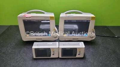 Job Lot Including 2 x Philips IntelliVue MP30 Patient Monitors (Both Power Up) with 2 x Philips IntelliVue X2 Handheld Patient Monitors Including ECG, SpO2, NBP, Press and Temp Options (Both Power Up) *SN DE506J5183 / DE575R5149 / DE728A8673 / DE728A428*