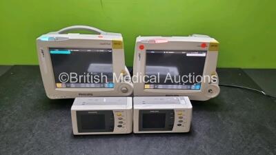 Job Lot Including 2 x Philips IntelliVue MP30 Patient Monitors (Both Power Up 1 x Missing Handle, Module Connection Not Working) with 2 x Philips IntelliVue X2 Handheld Patient Monitors Including ECG, SpO2, NBP, Press and Temp Options (Both Power Up) *SN 