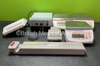 Mixed Lot Including 1 x GE Unity Network ID Switch, 1 x Grieshaber Bipolar Coagulation Unit with a Footswitch, 3 x DIGI Weighing Scales, 1 x Drager Docking Unit and 1 x Arjo Huntleigh NDA0200-20 Battery *Untested*