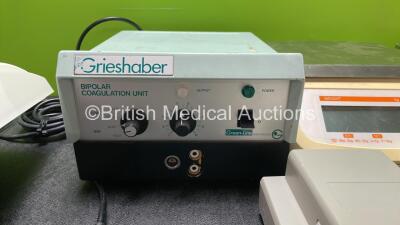 Mixed Lot Including 1 x GE Unity Network ID Switch, 1 x Grieshaber Bipolar Coagulation Unit with a Footswitch, 3 x DIGI Weighing Scales, 1 x Drager Docking Unit and 1 x Arjo Huntleigh NDA0200-20 Battery *Untested* - 3