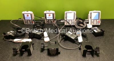 4 x Smiths Medical CADD Model 2110 Ambulatory Infusion Pumps with 4 x Power Supplies, 2 x Pole Mount Adapters, 5 x Pole Mount Brackets and 4 x Controls (All Power Up) *SN 1043471 / 1043479 / 1043487 / 1043468*