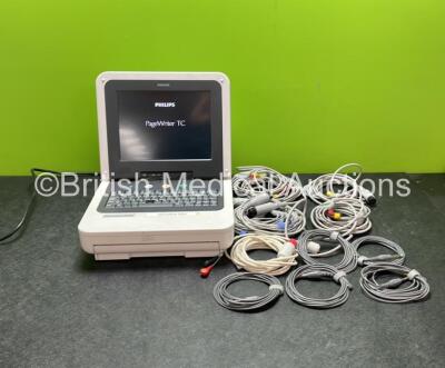 Philips TC50 Pagewriter Cardiograph Machine with Various Patient Monitoring Cables (Powers Up with Missing Button-See Photo) *SN CN41630484*