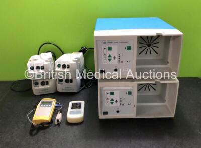 Mixed Lot Including 4 x Henleys Medical Salter Labs Compressors, 1 x Nellcor NBP-40 Monitor with SpO2 Finger Sensor, 1 x Viamed VM-2500-S Monitor (Powers Up with Damage to Screen - See Photos) and 2 x Covidien RapidVac Smoke Evacuators