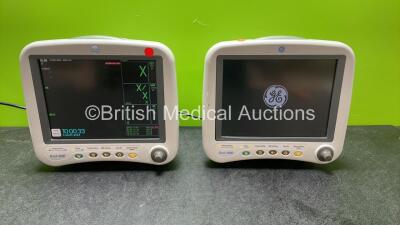 2 x GE Dash 4000 Patient Monitors Including ECG, NBP, CO2, BP1, BP2, SpO2 and Temp/Co Options (Both Power Up) *SN DSH05252264GA, DSH05114684GA*