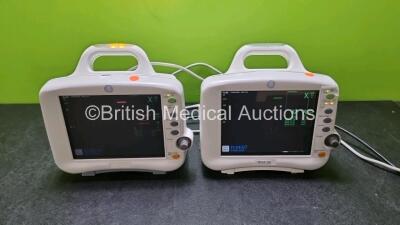 2 x GE Dash 3000 Patient Monitors Including ECG, NBP, CO2, BP1, BP2, SpO2 and Temp/Co Options (Both Power Up 1 x with Slight Damage to Casing - See Photo) *SN SBG05463435GA / AAB04416676GA*